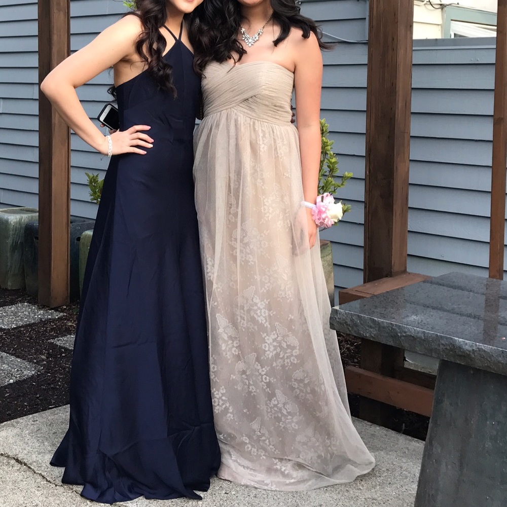 Cream sparkly long prom dress